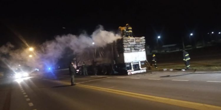 Se incendió un camión cargado de carbón sobre la ruta 9