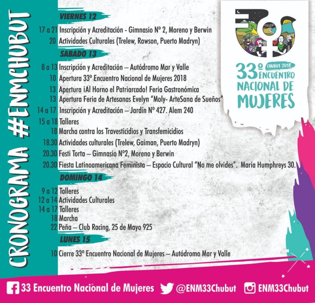 Cronograma del encuentro nacional de mujeres 2018