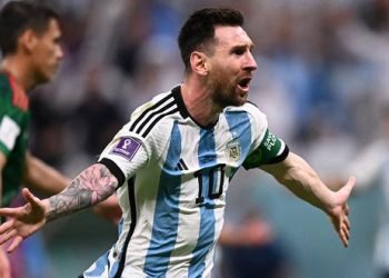 Lionel messi y el festejo de su gol para abrir el camino al triunfo ante méxico